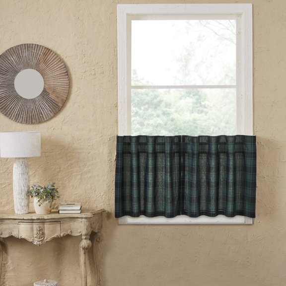 VHC Brands, Pine Grove Plaid Curtain Tier, Green, 24x36, Set of 2