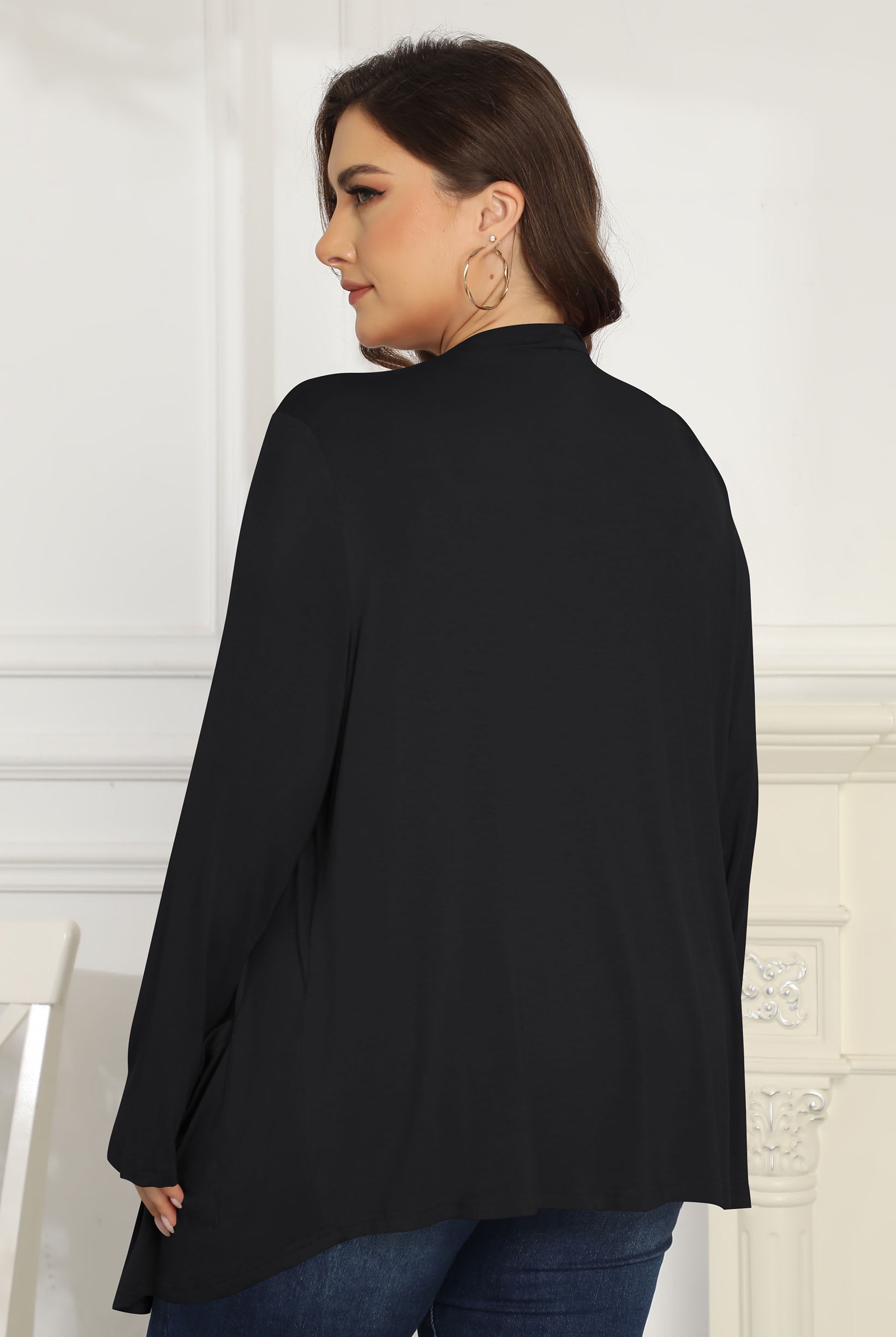 Women's Plus Size Open Front Casual Long Sleeve Lightweight Drape Cardigans Soft with Pockets - image 5