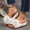 thumbnail image 3 of Rokment Women's Platform Wedge Dress Slippers Sandals Boho Beach Lace Flower Leather Fish Mouth Open Toe Chunky High Heels Slip on Slides for Summer Vacation White Size 7.5, 3 of 6