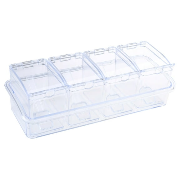 Condiments Organizer with Spoon Clear Seasoning Container with 4 Compartments
