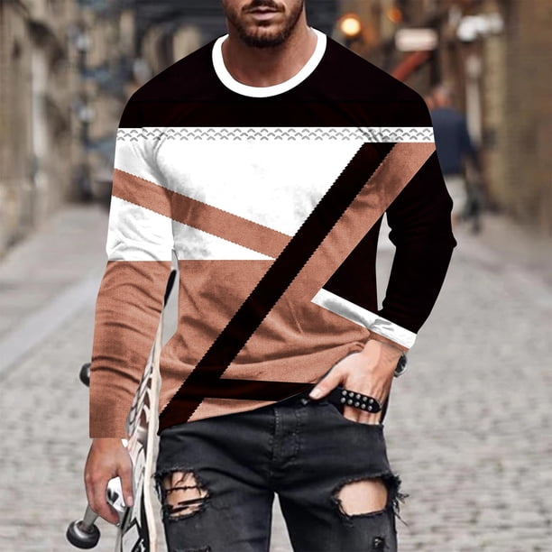 Blusas y camisas de manga larga con cuello redondo para hombre, estilo casual, cuello redondo, manga larga, estampado, blusa para hombre