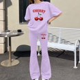 thumbnail image 5 of CPNG Girls Cherry Print Outfits Round Neck Short Sleeved T Shirts and Matching Flare Pants 2 Pieces Casual Cute Sweatsuits Set, 5 of 5