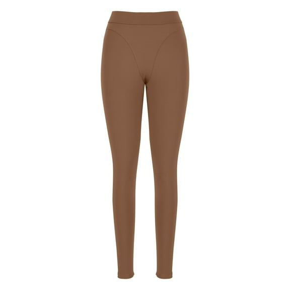 Hueook Fleece Lined Leggings Women Capri Leggings Women's Solid Color Fast Drying High Elasticity Sports Lifting Buttocks Tight Abdominal Fitness Leggings Yoga Pants Brown S