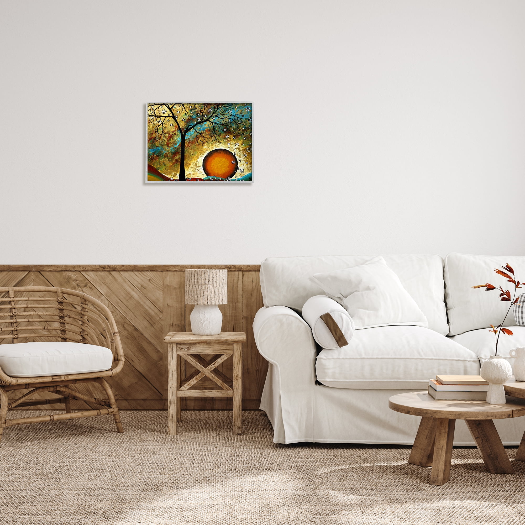 Stupell Industries Boho Tree Scenery Abstract Painting Gray Framed Art Print Wall Art, 20 x 16