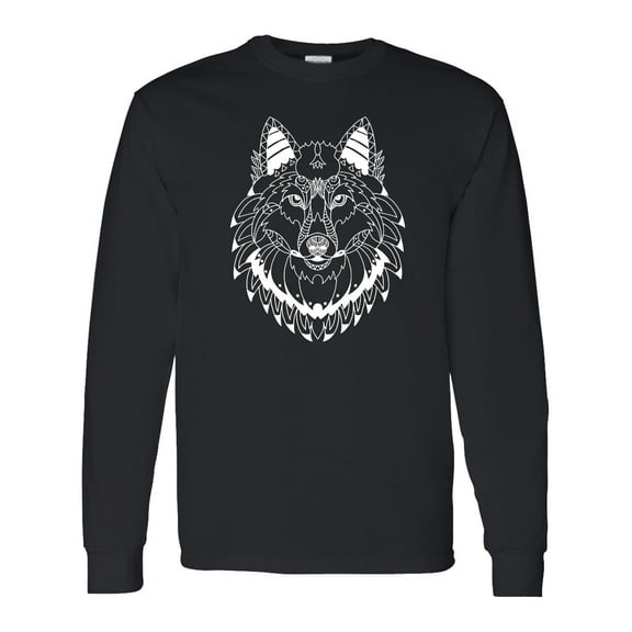 Inktastic Tribal Wolf Head Long Sleeve T-Shirt