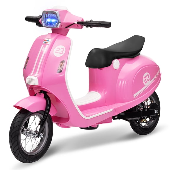 Powerful 24V 350W Electric Motorcycle for Kids Ages 8-14 – Ride-On Moped Scooter with Seat, Rear Brake, Twist Throttle, LED Light – Max Speed 14MPH, Toy Bike for Boys and Girls, Pink