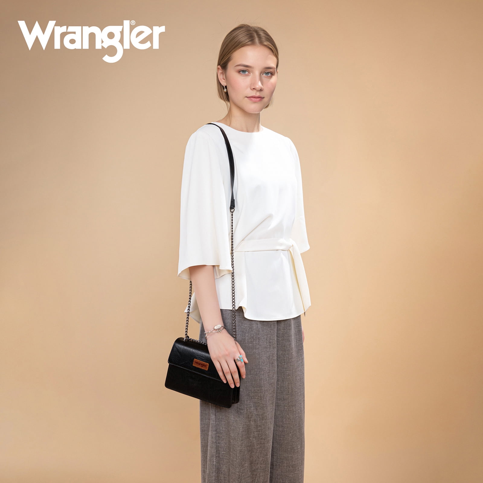 Wrangler Crossbody Purse for Women Shoulder Bag Vintage Wallets with Chain Strap, Black
