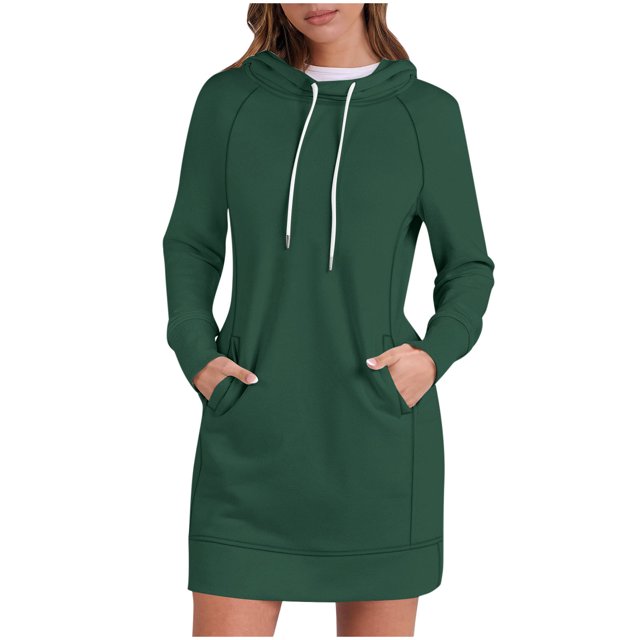 ameIAEA Sweatshirt Dress Women Long Sleeve Hooded Drawstring Solid Color Mini Dress with Pockets