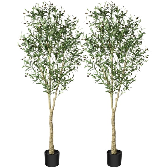 CROSOFMI Artificial Olive Tree Plant 6 Feet Fake Topiary Silk Tree, Perfect Faux Plants in Pot for Indoor Outdoor House Home Office Garden Modern Decoration Housewarming Gift,2Pack