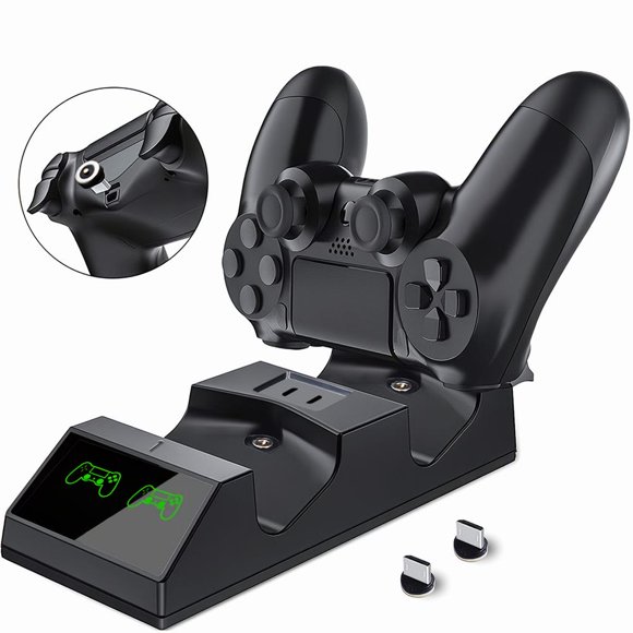 Amdohai PS4 Controller Charger Station Dual Charger Dock with 2 Micro USB Charging Dongles for PS4 PS4 Slim PS4 Pro Controller