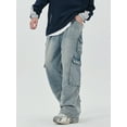 thumbnail image 4 of EMMIOL Men's Y2K Vintage Distressed Cargo Wide Leg Jeans 90s Mid Rise Loose Fit Hip Hop Denim Pants, 4 of 8