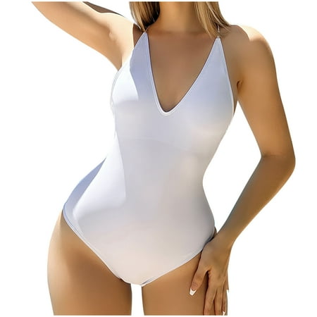 HomeGardon one Piece Swimsuit Women Bathing Suit for Women Clearance!Women s Sexy Solid Color V-neck Swimsuit Swimming Trunks Bikini Split Swimsuit Suit S-XL