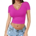thumbnail image 2 of WCJM Women's Summer Causal Short Sleeve Tops Round Neck Stripe T Shirt Blous Women's Short Sleeve T-Shirt Women's Soft Workout Slim Casual Short Sleeved V Neck Crop Tops, 2 of 5
