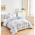 thumbnail image 2 of Botanical Quilt Set 3 Pieces King Size  Blue Flower Branch On White Reversible Bedspread Coverlet Soft Microfiber Lightweight Bed Cover For All Season (102" X 90" 1 Quilt+ 2 Pillow Shams), 2 of 7