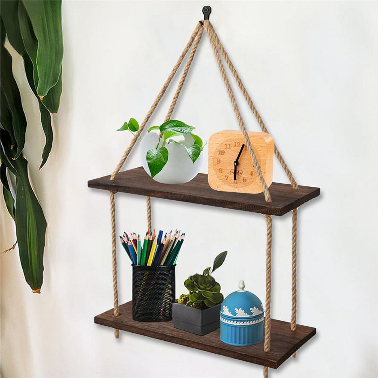 Wooden Hanging Shelf Window Wall Plant Rope Hanging Shelves For