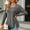 Dark Gray, variant on Women Long Sleeve Tops Solid Straight Cut Neck Button Front Split Hem Loose Cut Fall Shirts