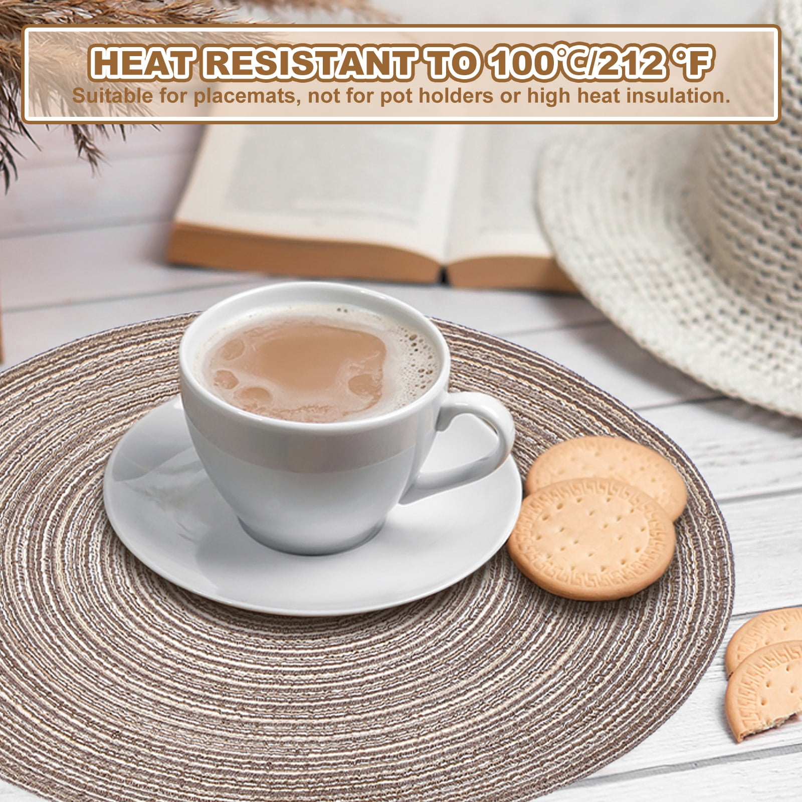 Unique Bargains 4Pcs Round Woven Braided Washable Heat Resistant Place Mat Blue 11.8"