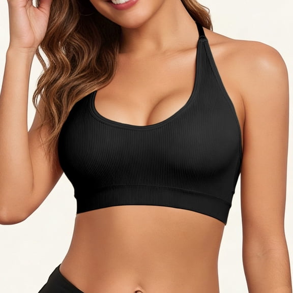 Njagoc3 Women's Cross Back Sports Bra, Medium Impact Wireless Workout Bra for Gym Yoga