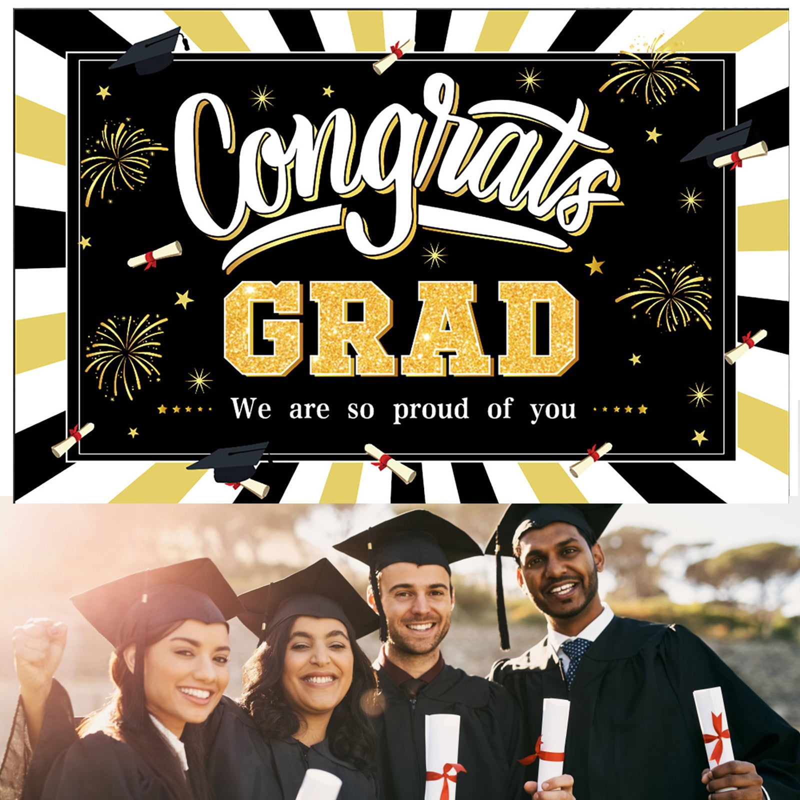 WNG EXtraLarge Congrats Grad Banner 180x110 Cm | Graduation Party ...