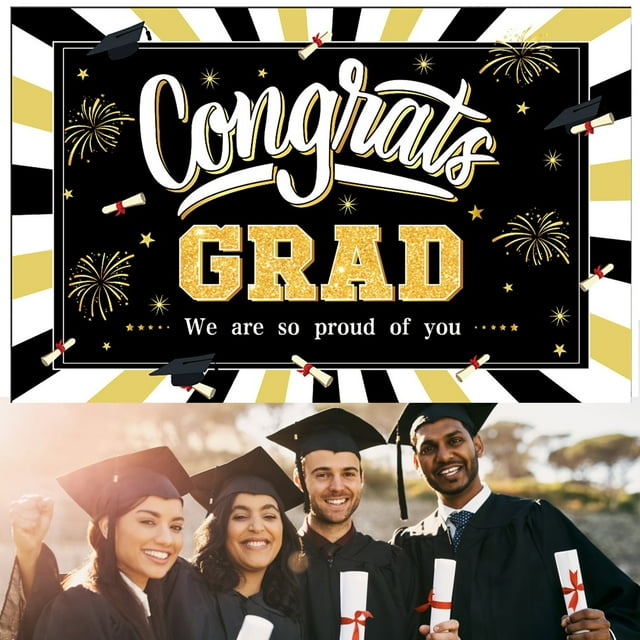 Cqxid EXtraLarge Congrats Grad Banner 180x110 Cm | Graduation Party Decorations 2023 Black And Gold | Graduation Banner 2023 | Graduation Decorations Class Of 2023 | Red 2023 Graduatio