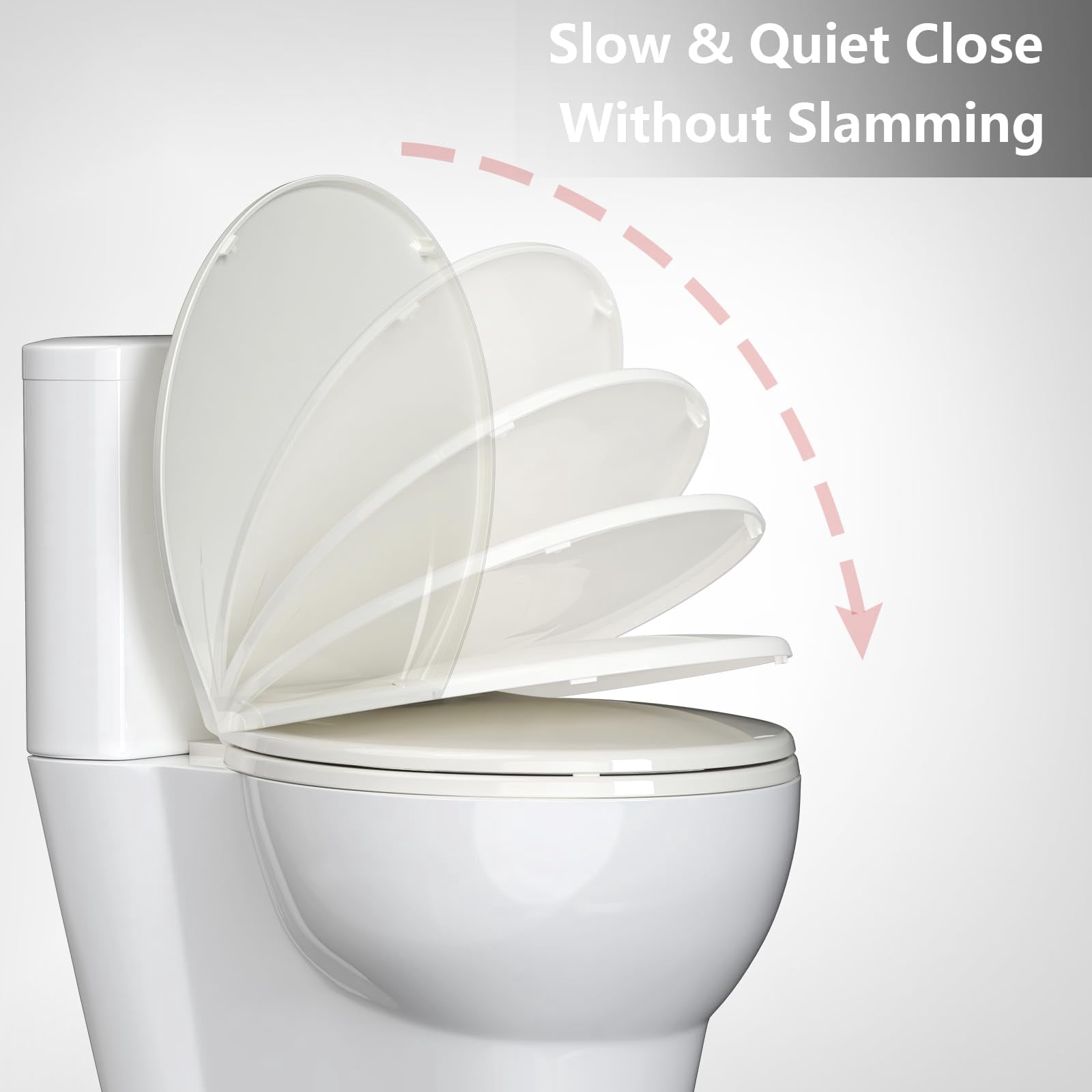 M optimized Toilet Seat, Plastic Toilet Seat With Soft Close, Never Loosen, Easy Clean, 17inch / 19inch Round Toilet Seat, Elongated Toilet Seat