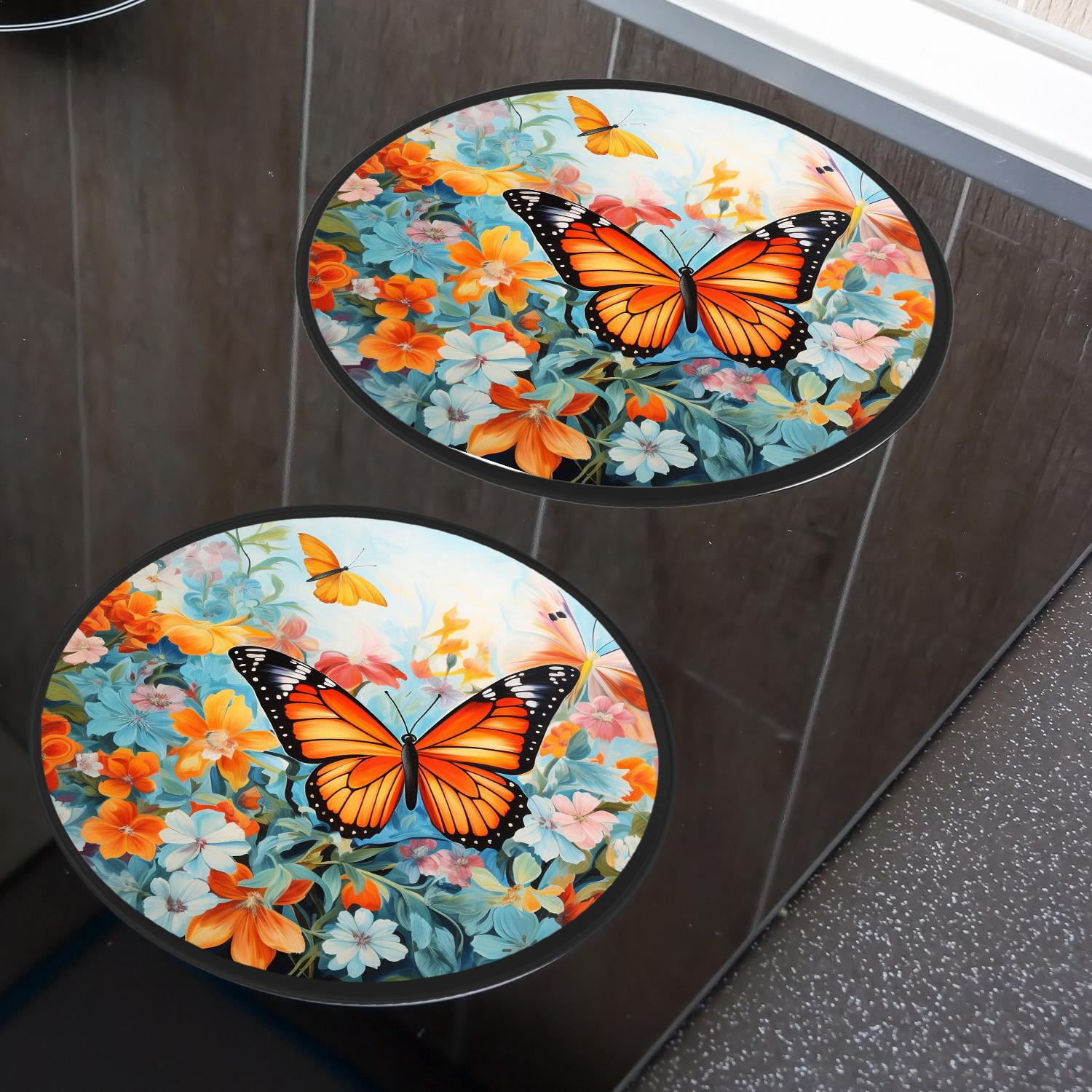 Round Stove Burner Covers 4 Pcs,Butterflies Sunflower 3D Drawing Round Electric Stove Burner Covers 8Inch And 10Inch