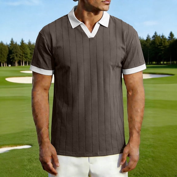 RRMuAzgs Mens V Neck Tops Short Sleeve Regular Fit Casual Textured Tees Shirt Lightweight Collared Sweater