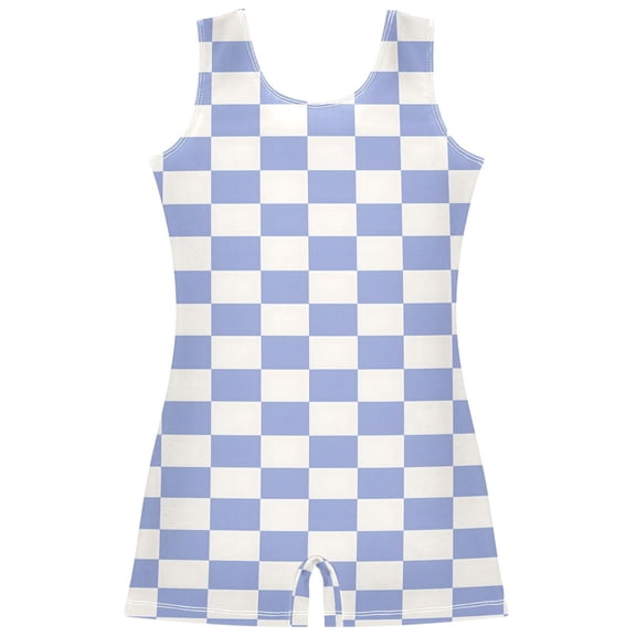 joogoo Blue Checkered Grid Pattern Girls Leotards Gymnastics Tumbling Outfit Biketard Unitard 5-6Years