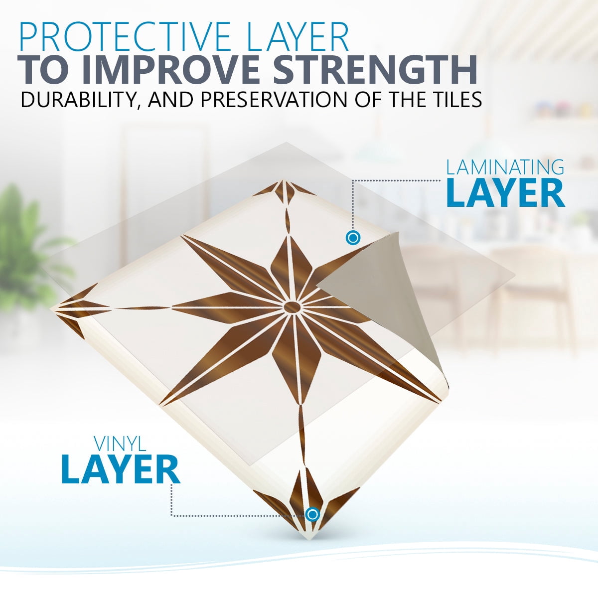Mi Alma Vinyl Peel and Stick Star Shaped B67 Backsplash Tile Stickers, Brown, 4" x 4" (24-Pack)