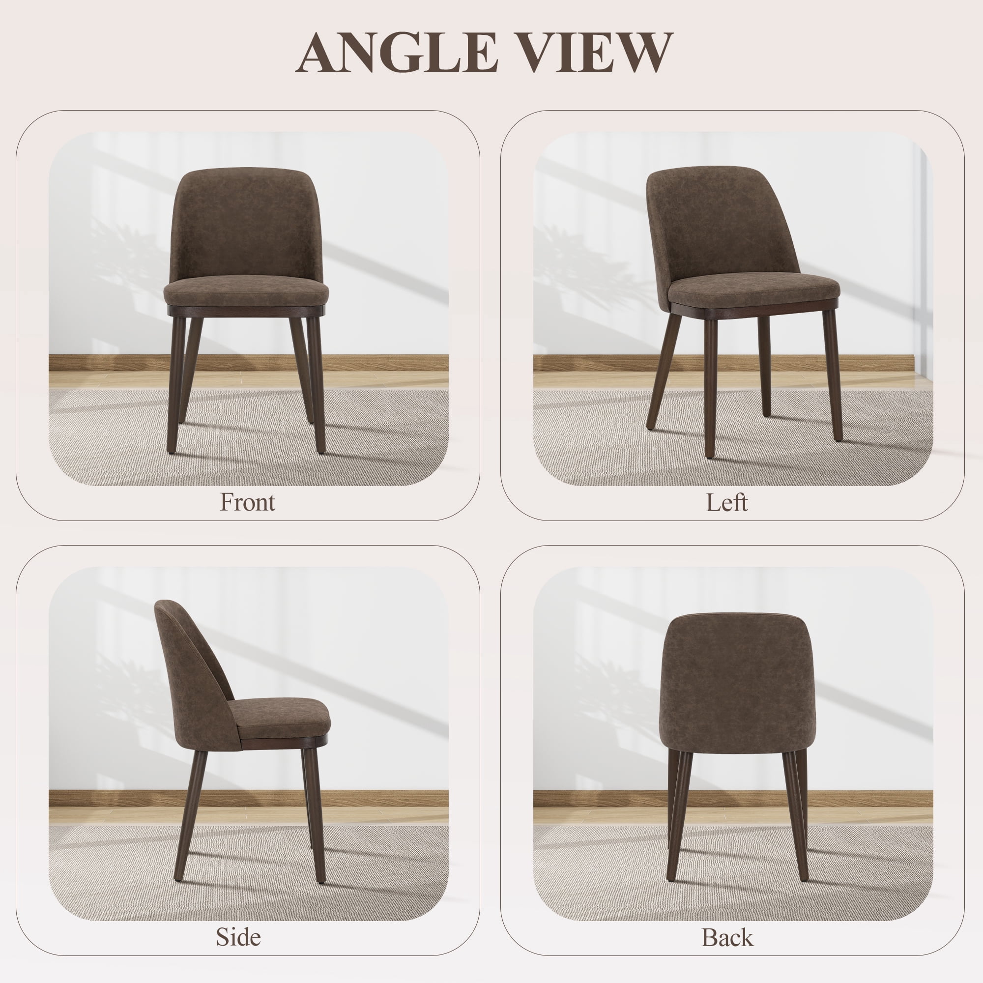 Modern Upholstered Dining Chairs Set of 4 — Faux Leather Padded Side Chairs with Solid Wood Legs for Kitchens and Dining Rooms, Darkbrown
