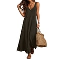 thumbnail image 2 of Women's Solid Color V-Neck Sleeveless Knit Sweater Dress, Lightweight Casual Midi, 2 of 9
