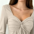 thumbnail image 6 of Long Sleeve Babydoll Tops for Women Sweetheart Neckline Peplum Tops Petite Knotted Wrap V Neck Shirts Beige L, 6 of 6