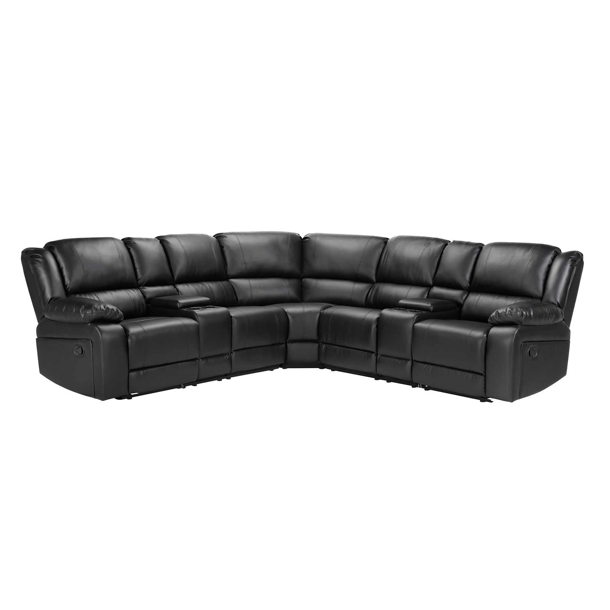 Aufka 5 Seater Sectional Sofa Couch,107" Reclining Sofa Chair for Living Room with Cup Holder,Black
