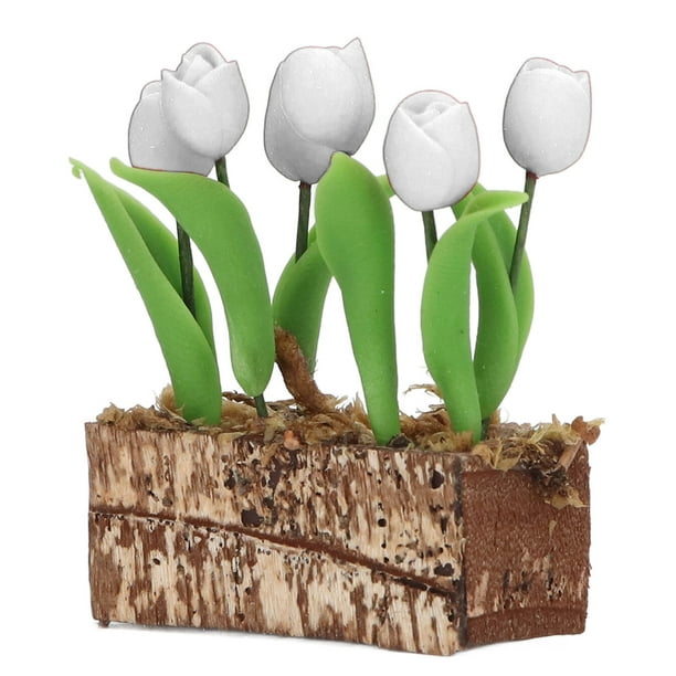 Decoración de jardín, adorno de flores de tulipanes artificiales, accesorio de jardín en miniatura, casa de muñecas, flor de tulipanes, claridad notable