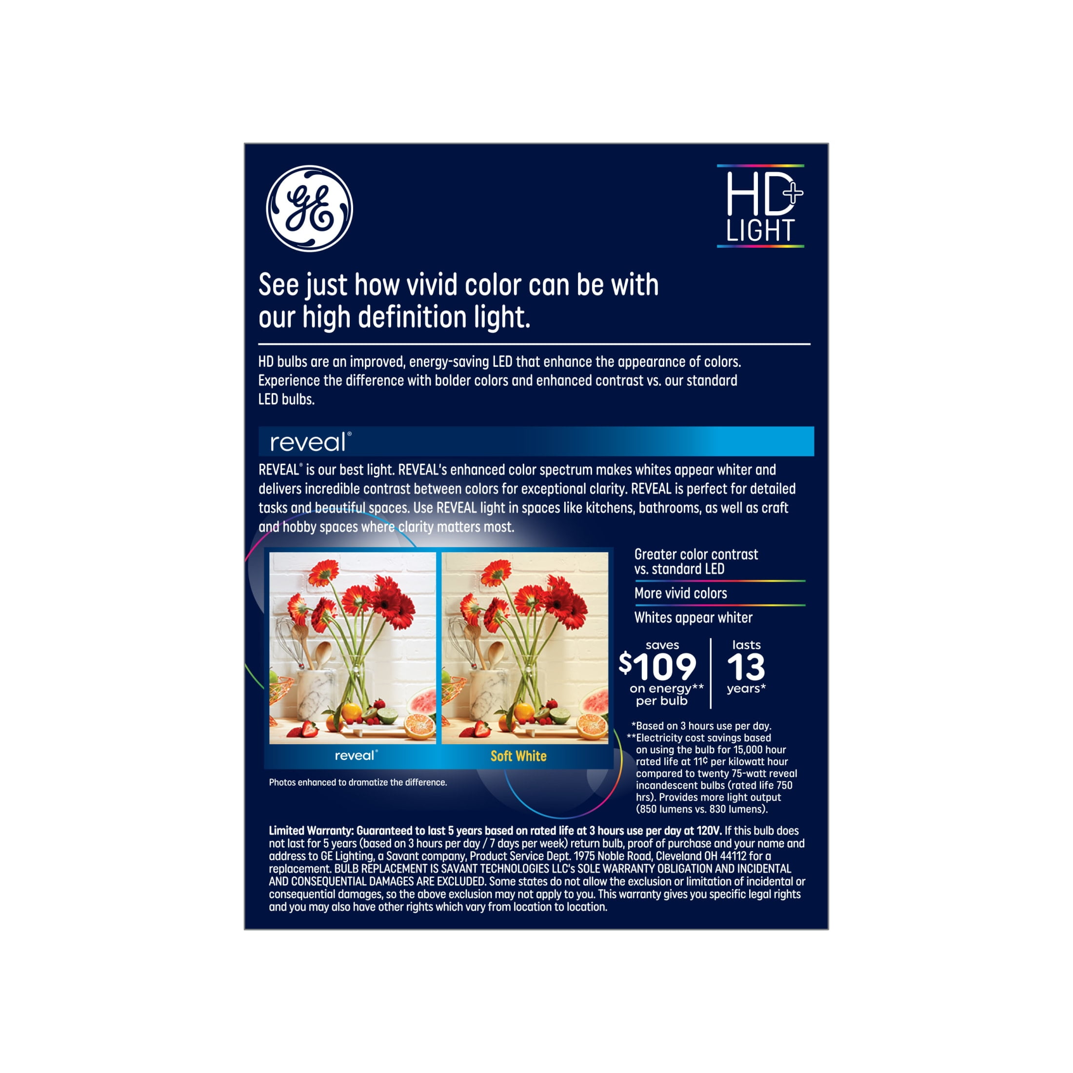 (2 pack) GE Reveal HD+ LED Light Bulbs, 75 Watt, A19 Bulbs, Medium Base, Frosted Finish, 4pk