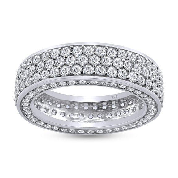 3.75 CT Round Cut White Cubic Zirconia Wide Eternity Wedding Band Ring For Women In 14K White Gold Plated 925 Sterling Silver (3.75 Cttw) -5.5