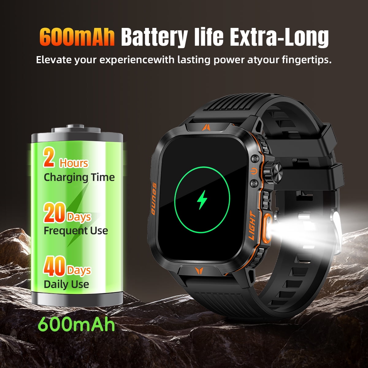 Smart Watch Compass HD Aluminum Alloy Durable IP68 Waterproof with Led Flashlight 600mAh 20 Days Fitness Smartwatch for Android Ios Women Men Watch