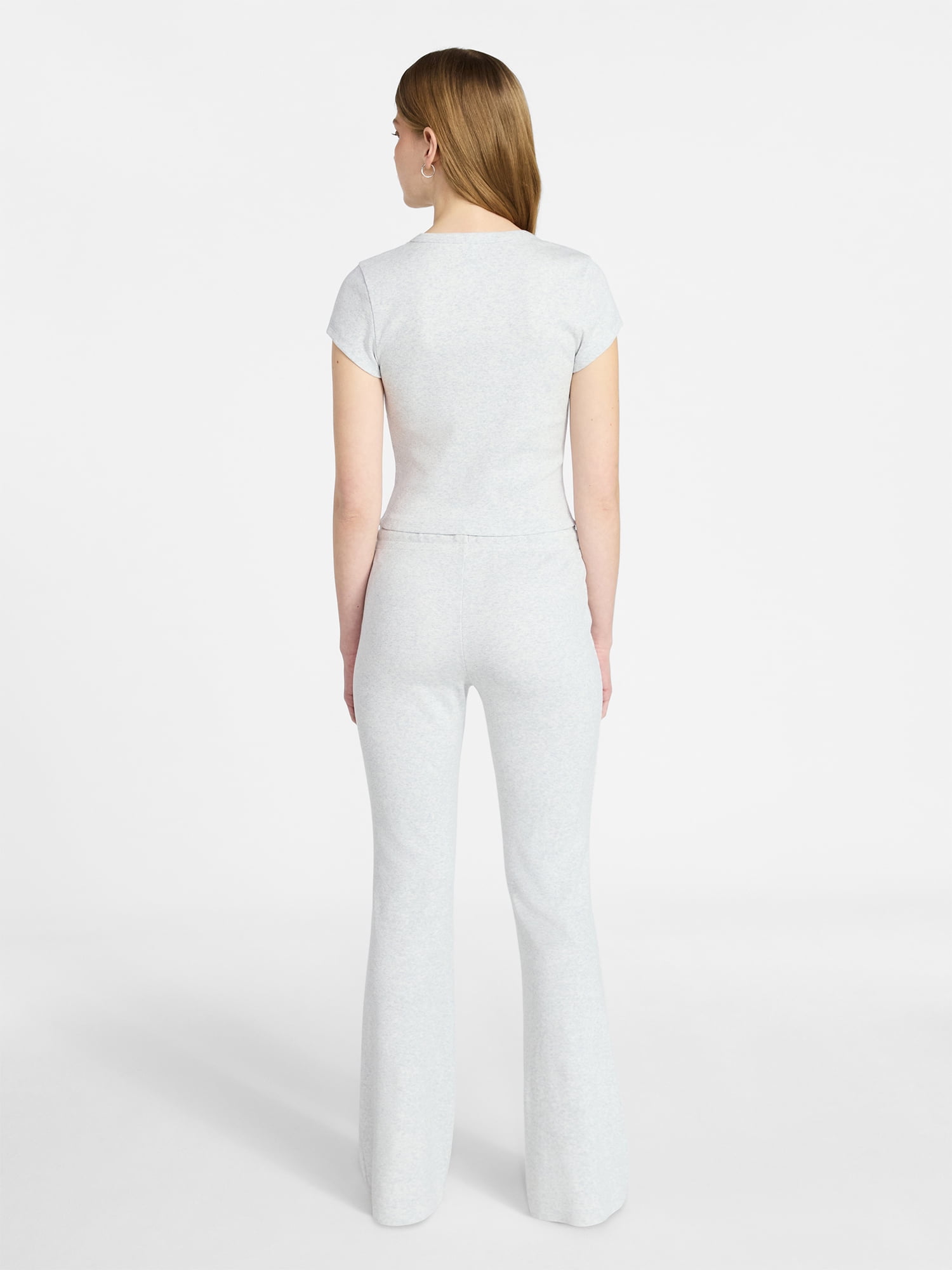 No Boundaries Rib Tee and Pants Sleep Set, 2-Piece, Women's XXS-3X
