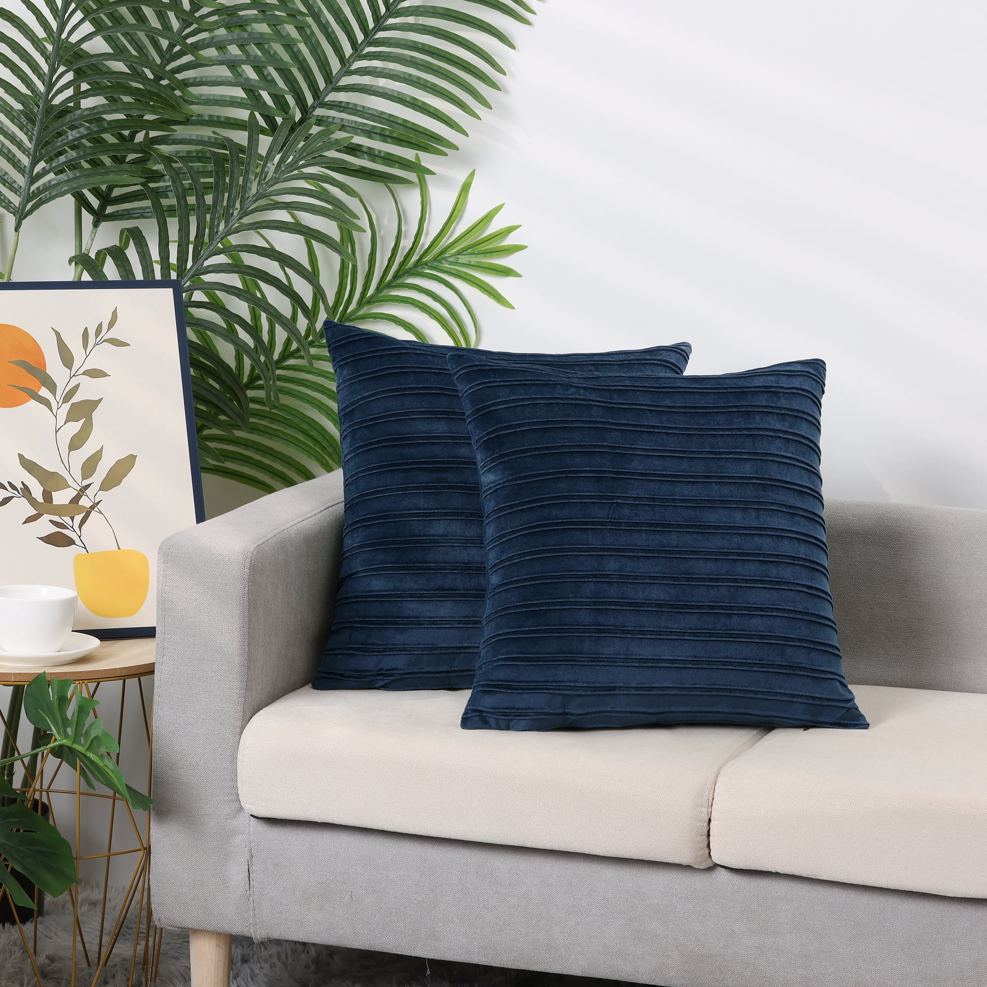 Unique Bargains 4 Pcs Velvet Striped Throw Pillow Covers Pleated Front Cushion Covers Blue/Green 18" x 18"