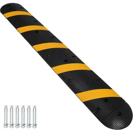 Towallmark Heavy Duty Speed Bumps for Driveway, 84" Rubber Speed Bumps, 1 Pack 2 Channel Modular Traffic Speed Bump Hump Cable Protector Ramps for Asphalt Concrete Gravel Driveway Road with 2 End Cap
