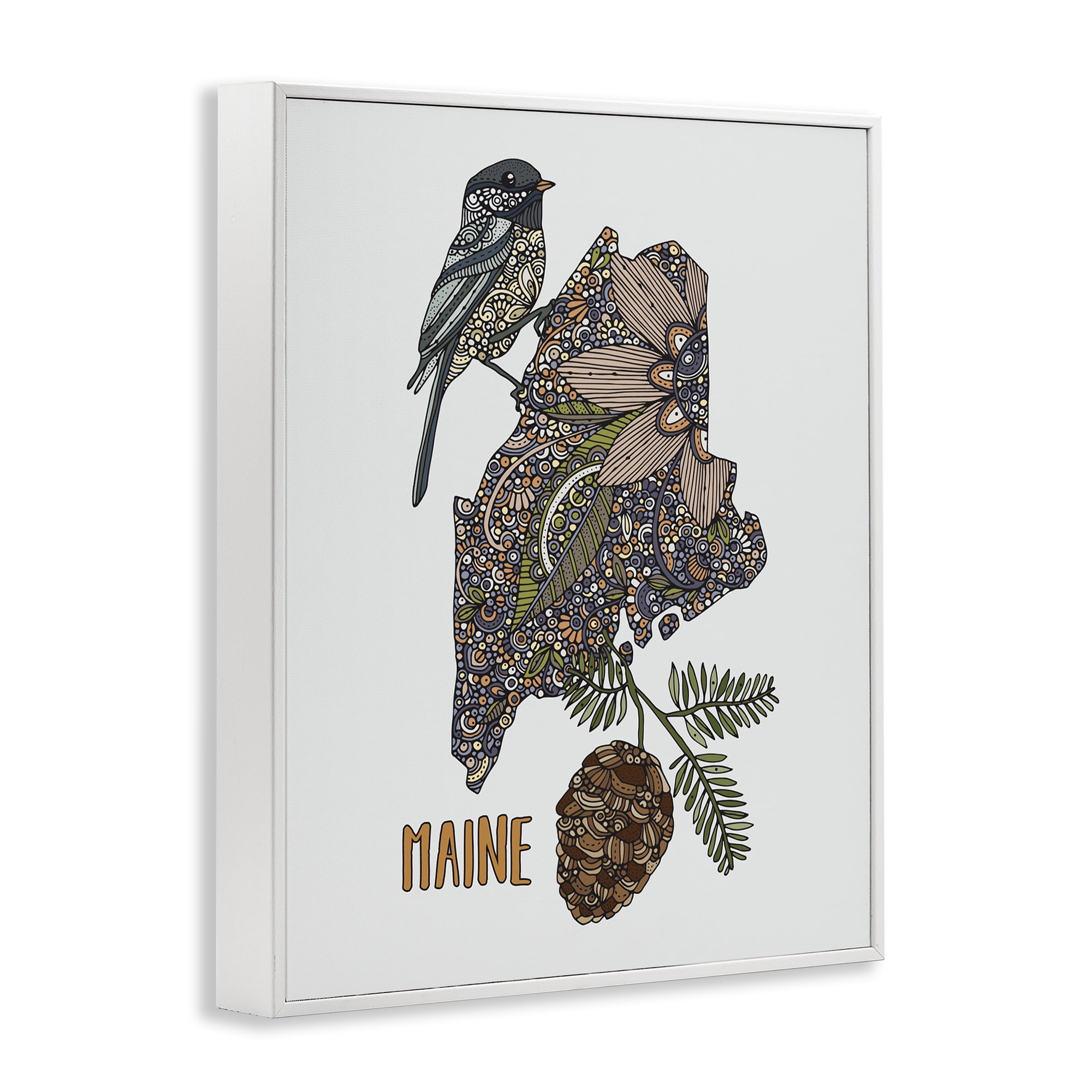 Stupell Industries Floral Maine State Botanical & Floral Painting White Framed Art Print Wall Art, 16 x 20