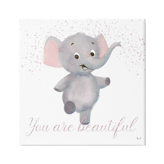 Stupell Industries You Are Beautiful Elephant Animals & Insects Painting Gallery Wrapped Canvas Art Print Wall Art, 17 x 17