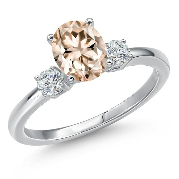 Gem Stone King 14K White Gold Peach Morganite and White Lab Grown Diamond Engagement Ring for Women | 1.20 Cttw | Oval 8X6MM | Gemstone October Birthstone | Size 5