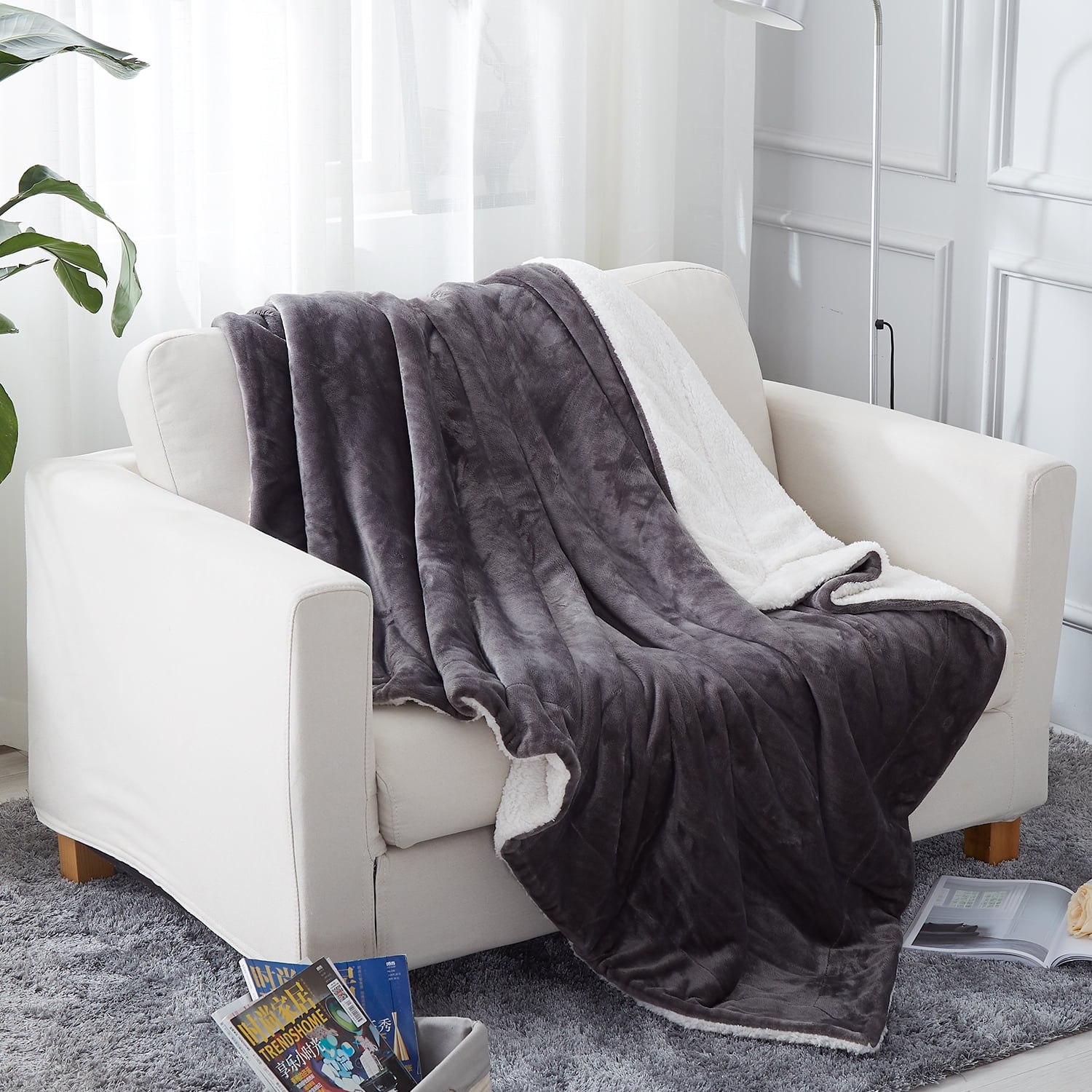 HOT SALE ON Luxury Warm Soft FleeceThrows With Sherpa Reverse Neutral Colours 