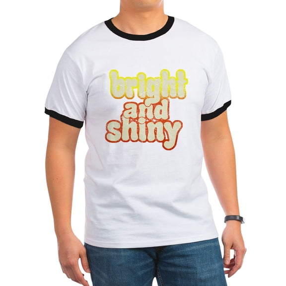 CafePress - Bright And Shiny Ash Grey T Shirt - 100% Cotton Ringed T-Shirt