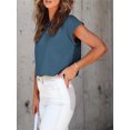 thumbnail image 4 of Bat Sleeve Women's Short Sleeve Summer Curled Cropped Top Casual Round Neck Solid Color T-Shirt, 4 of 6