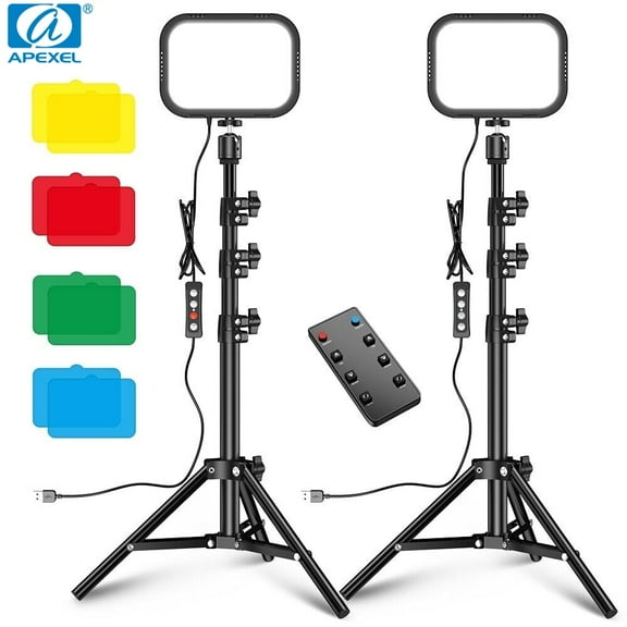 APEXEL Photography Video Lighting Kit, LED Dimmable 5600K USB Studio Lights for Video Recording with Adjustable Tripod Stand and Color Filters for Camera/Live Streaming/Video Conference/Vlogging