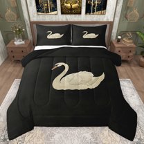 Feelyou Kawaii Swan Print Queen Comforter Set for Kids, Black White Bedding Sets, Cartoon Animal Theme Reversible Bedding Comforter Set, Ultra Soft Bedroom Decor, 3 Pieces