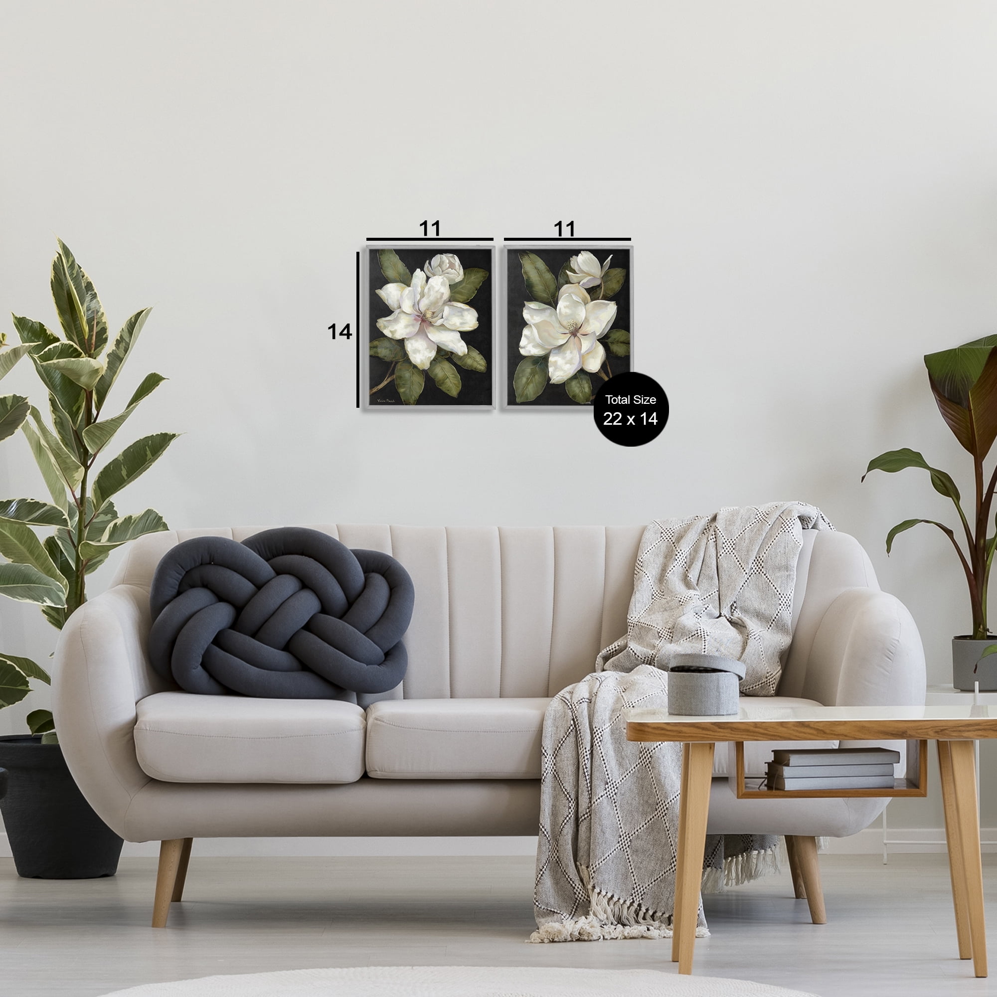 Stupell Industries Magnolia Buds & Blooms 2 Piece Gray Framed Giclee Art Set, design by Nan