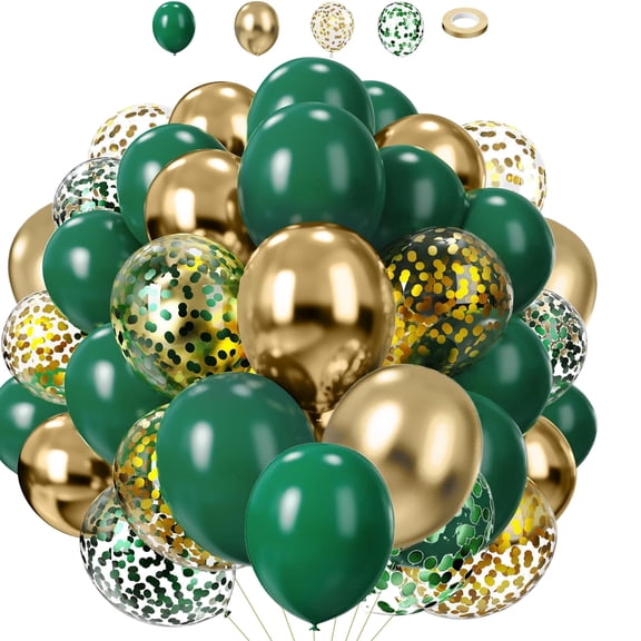 55pcs 12 Inch Dark Green and Metallic Gold Balloons for Birthday, Graduation Party Decorations